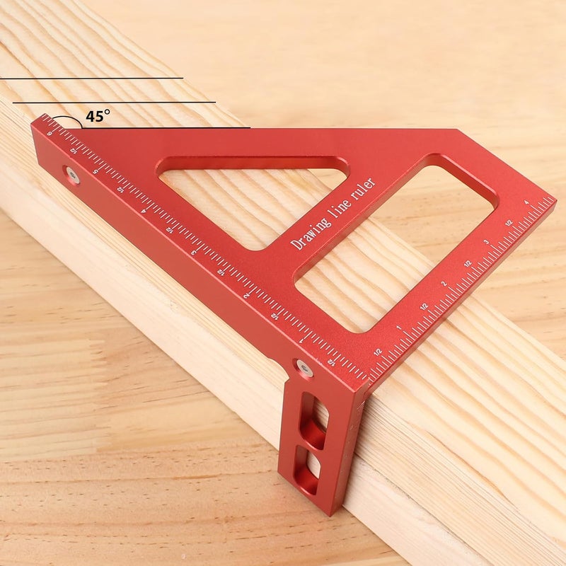 KETIPED 6" Imperial 3D Multi-Angle Measuring Ruler,45/90 Degree Aluminum Alloy Woodworking Square Protractor,Drawing Line,Miter Triangle Ruler High Precision Layout Measuring Tool for Woodworking - Image 5